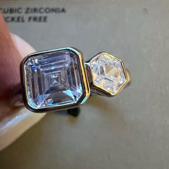 🆕NORDSTROM Silver Cubic Zircoina Cushion Cut Toi et Moi Ring::NWT::SZ 8:: - Picture 2 of 6